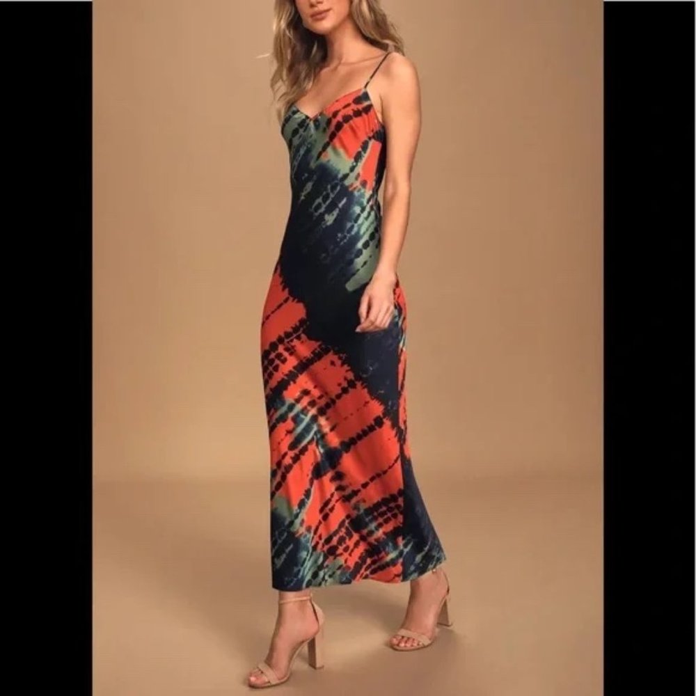 LUSH Red tie-dye slip maxi dress - Size small